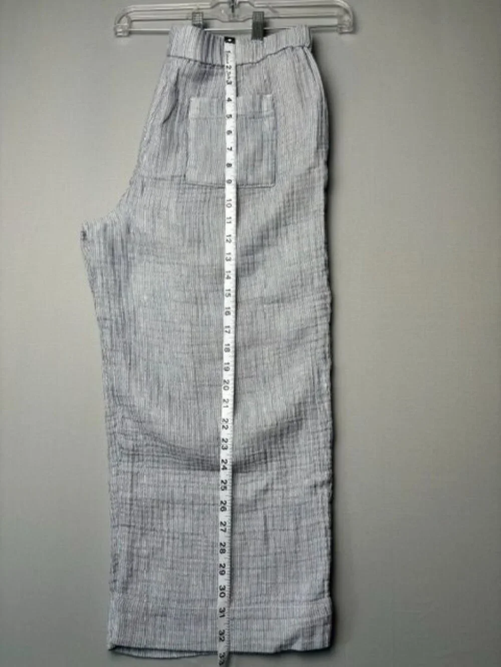 J.Jill Petite Linen Blend Wide Leg Crop Pants Blue White Striped Pull On M